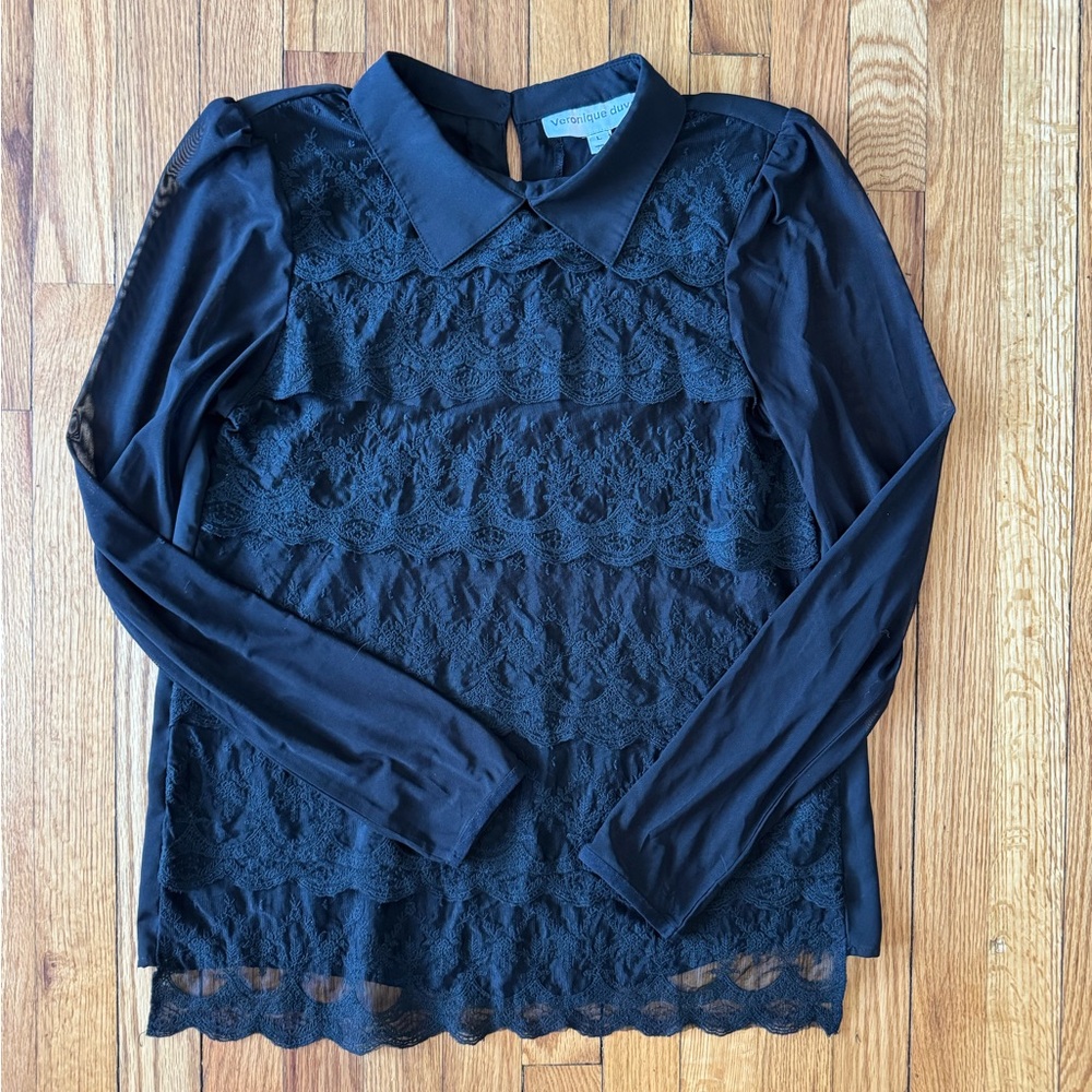 Veronique Duval Tiered Lace Blouse Large